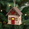 Mini maison de Noël en bois à LED avec motif cerf et lumière chaude suspendue - Style C / Tête de Renne Naturelle / 10,2x8x5,5 cm