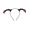 Funny Chun-Li style black headband with pink felt bows and round buns on white background - Cherry Braids (Chun-Li Style)
