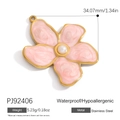 Colgante de flor en esmalte rosa de acero inoxidable chapado en oro 18K con perla - Chapado en Oro de 18K / Colgante Flor Rosa Grande (PJ92406)
