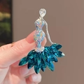 Elegante spilla ballerina sirena con cristalli verde scuro e strass colorati brillanti - Blu Pavone