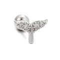 Macro detail of silver fishtail cartilage stud earring with sparkling cubic zirconia - EGD0942 Silver Tone - Fishtail Shape