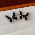 Dark butterfly stud earrings with black rhinestones and silver-tone irregular edges - Black Butterfly Stud Earrings (925 Silver Pin)