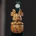 Carved green sandalwood sika deer pendant with hollow basket and green tassel - Approx. 4.5x2.5cm / Green Sandalwood Charming Deer Style - No Aroma Pill