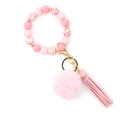 Rosa Silikonperlen-Schlüsselanhänger mit Pompon und Leopardenmuster-Akzent - Rosa