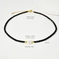 Minimalist black crystal beaded necklace with central freshwater pearl and gold lobster clasp - Pearl Crystal Style / 38+5cm / Black