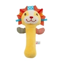 Lion-shaped infant plush rattle with colorful striped handles and SKK BABY brand tag - Lion (Yellow)