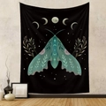 Detail eines böhmischen Wandteppichs mit grüner Motte, Mondphasen und Pflanzenmustern - 73X95CM / Gebürsteter Stoff