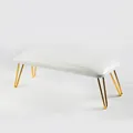 Manicure arm rest with premium white leather top and stable golden hairpin legs - Pearl White (Gold Wire Legs)