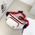 Bolso de pecho blanco con correas rojas en contraste y logo para ciclismo o viaje - Blanco Rojo
