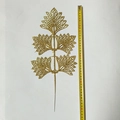 Sparkling gold glitter decorative leaf pick for Christmas trees, 42cm total length - 5-Piece Fan Leaf