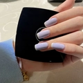 Uñas postizas cuadradas lila lavanda con punta francesa y acabado brillante liso - Estilo Francés Morado Taro(JP1160)