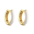 Detail of white enamel and gold plated C-shaped hoop earrings with huggie clasp - White