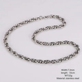 Close-up of 7.3mm stainless steel twisted rope chain necklace with size specifications - Steel Color-7.3mm