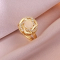 Elegante set collana a doppio strato dorata e anello con pietra occhio di gatto e zirconi - Stile di design floreale geometrico (J0367) / Oro