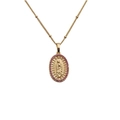 Collier en cuivre avec pendentif religieux doré entouré de pierres de zircon rose - 0175+40CM Chaîne à Billes (Zirconia Rose Vif)