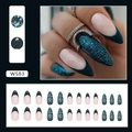 Set unghie a mandorla French verde scuro con paillettes glitter e sfumatura nude - Tipo di Colla / Glitter Verde Scuro