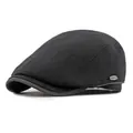 Breathable herringbone flat cap for men and women with vintage metal logo detail - Elastic Band / Black
