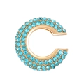 Golden C-shaped ear cuff featuring sky blue rhinestones for non-pierced ears - Outer Diameter 1.9cm / KC Gold - Blue (X-524)