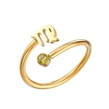 Bague ajustable Vierge plaquée or 18K avec une pierre en zircone verte brillante - Vierge