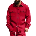 Slim fit red fleece jacket for men with lapel collar and double chest pockets - Burgundy