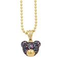 Cute bear necklace with colorful cubic zirconia pendant on golden ball chain - Colorful