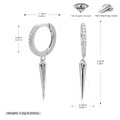 Detailansicht der S925 Silber Creolen mit Zirkon-Nieten und Maßen des Spike-Anhängers - 925er Silber / 925 Silber Weißgold beschichtet