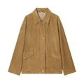Brown faux suede jacket featuring a lapel collar, button closure, and large flap pockets - S / Earthy Yellow