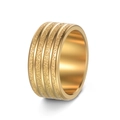 10mm wide gold titanium steel ring with frosted finish and polished grooves for men - US 12 / Gold