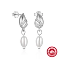 Elegante 925er Sterlingsilber-Ohrhänger mit Wassertropfen-Perlen und Zirkonia-Akzenten - 925 Silber/Perle/Zirkonia / #4 Blatt-Silber