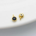 14K gold plated bezel pendant charm with black round zircon for DIY jewelry making - Single Loop 4*6mm / Black