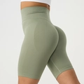 High-waisted avocado green seamless biker shorts with butt-lifting texture for fitness - Sea Green