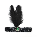 Bandeau charleston années 20 avec plumes noires et pierre précieuse verte - Plume Paillette - Couronne Vert