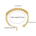 18K gold plated stainless steel Cuban link bracelet with adjustable 3cm extension chain - 18K Gold / Gold