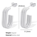 Minimalist silver geometric U-shaped earrings in polished stainless steel for women - Three-Layer Ribbed U-Shape (EH482 Silver Earrings)