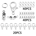 Silver lobster clasps and open jump rings DIY jewelry hardware kit in 20 and 40 piece sets - Bright Silver Set