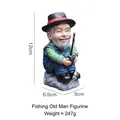 Estatua de jardín de anciano pescador en resina con dimensiones y peso detallados - Abuelo Pescando con Sombrero