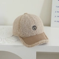 Detail of warm lamb wool baseball cap featuring letter R embroidery and corduroy brim - 52-54cm (3-8 Years) / Light Khaki