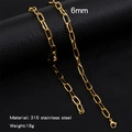 Golden 6mm 316 stainless steel O-chain necklace for men and women on black leather - 6mm / 50cm / Gold