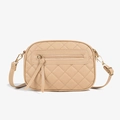 Beige quilted faux leather crossbody camera bag with zipper tassel and adjustable strap - Khaki