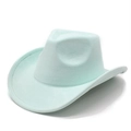 Close-up of mint green suede cowboy hat with rolled brim and indented crown detail - M(56-59CM) / Mint Green Faux Suede