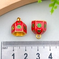 Red and gold enamel fortune bag charms measured with a metric ruler for DIY jewelry - Money House Pendant (14x12mm)