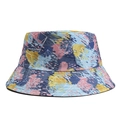Detailed view of bucket hat featuring colorful abstract graffiti and white geometric lines - Style 15-Pink Blue Abstract Graffiti