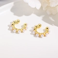 Elegant gold-plated C-shaped ear cuffs with white faux pearls on minimalist white background - Gold (ZYN-DME589G)