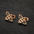Minimalist geometric hollow bee stud earrings in elegant rose gold stainless steel - Rose Gold