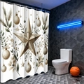 Kerst douchegordijn met gouden ster en dennentakken op wit waterdicht polyester - 90*180cm / Feestelijk Sterpatroon