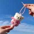 Cute white and pink plush bear keychain charm with plastic chain for backpacks - Gourd Bear - Pink