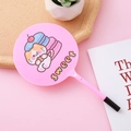 Pink round fan-shaped ballpoint pen featuring a cute cartoon cat with sweet illustration - Pink