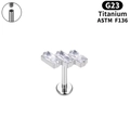 Clou d'oreille en titane G23 avec trois zircons rectangulaires et filetage interne - 1.0*5mm / Argent Zircon Blanc
