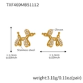 Detailed view of gold balloon dog stud earrings with zircon inlay and size dimensions - Gold Earrings
