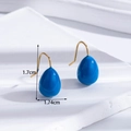 Minimalist blue teardrop hoop earrings in C-shape gold-plated stainless steel 1.7cm - Blue Simple Water Drop Style